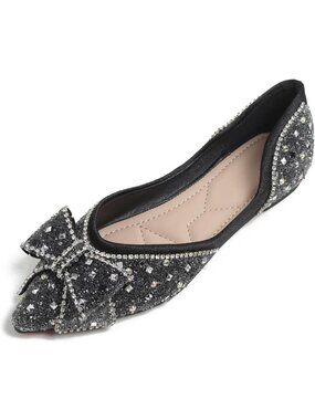 Women's Rhinestone Wedding Black-2 Flats Comfort Pointed Toe Ballet Flat Shoes